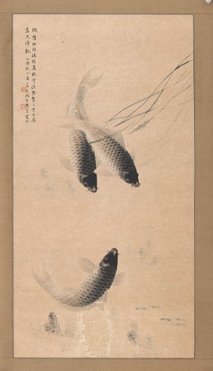 近现代 吴青霞 墨色鲤鱼图轴61.23-106.75cm[走兽]