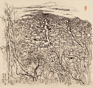 近现代 吴冠中 绍兴ok-装饰画代绢 83x79[山水]