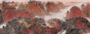 近现代 吴广 红色江山万年长 65X168[山水]