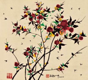 近现代 吴冠中 野果ok装饰画代绢 62x57[花鸟]