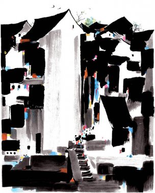 近现代 吴冠中 江南人家 40x50[山水]