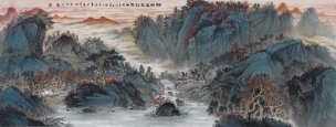 近现代 吴广 神州尽在彩霞中65X168[山水]