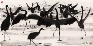 近现代 吴冠中 鹤舞 135x67[花鸟]