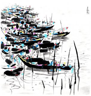 近现代 吴冠中 舟群 45x48[山水]