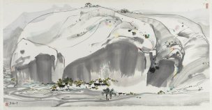 近现代 吴冠中 山脚村庄 59x29[山水]