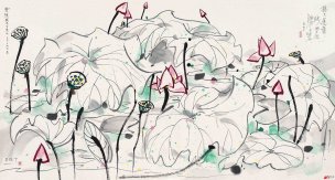 近现代 吴冠中 1990-荷花2 169X91[花鸟]