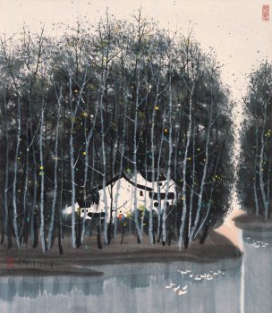 近现代 吴冠中 林中小屋45x52[山水]