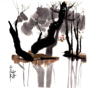 近现代 吴冠中 柳塘情趣 39x39[山水]