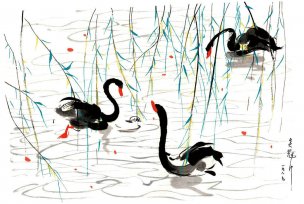 近现代 吴冠中 三鹅 50x34[花鸟]