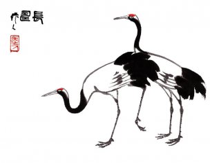 近现代 吴作人 长寿[花鸟]