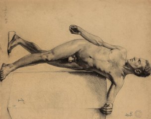 近现代 吴作人 男人体一-75x62-纸本-修脏 [人物]