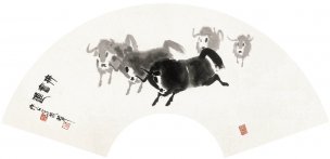 近现代 吴作人 齐奋进-扇面 [走兽]