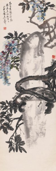 近现代 吴东迈 紫滕花图轴104X34[花鸟]