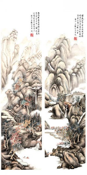 近现代 启功 山水四条屏3-4[山水]