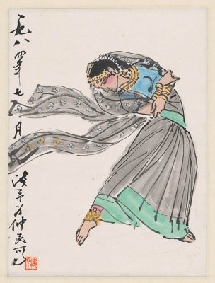 近现代 叶浅予 少女图轴 36x47[人物]