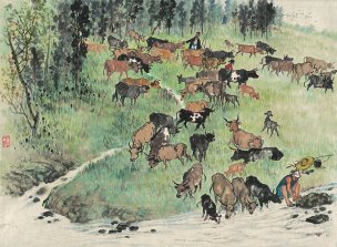 近现代 吕云所 西边牧歌-46x34 (1)[走兽]