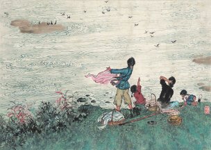 近现代 吕云所 河畔人家-46x34[人物]