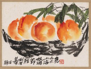 近现代 古野 寿桃图45x34[花鸟]