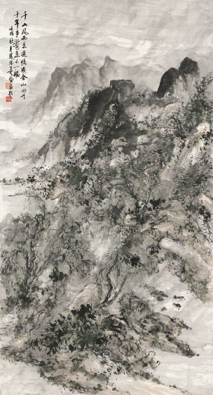 近现代 刘知白 千山风雨图-177.1x95.2 [山水]