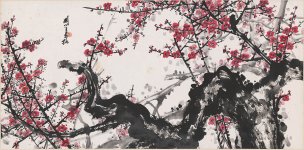 近现代 关山月 红梅图66X133[花鸟]