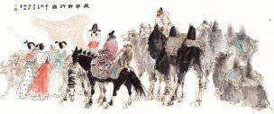 近现代 刘大为 长安出行图 119X50[人物]