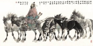 近现代 刘大为 胡马图-68x136 [人物]