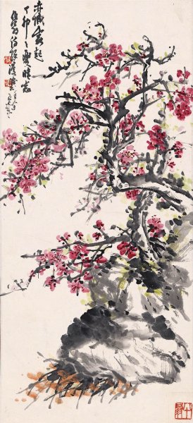 近现代 刘伯年 梅花图轴 31x68[花鸟]