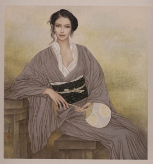 近现代 冯长江 执团扇的丽人 91×98[人物]