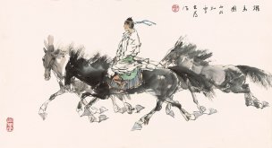 近现代 刘大为 跃马图 修折痕 调色 71X39[人物]