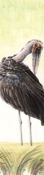 近现代 刘中 鸟类四条屏鹤ok 34X136[走兽]