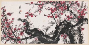 近现代 关山月 红梅图133x66 [花鸟]