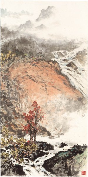 近现代 关山月 -石上泉声带雨秋-2-X 69×138[山水