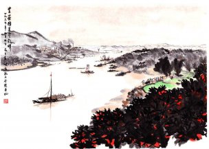 近现代 傅抱石 芙蓉园[山水]