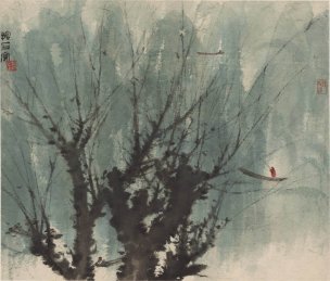 近现代 傅抱石 柳畔 纸本62.4x53.3[山水]