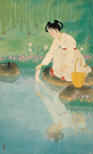 近现代 佚名 西子涴纱 30x50[人物]