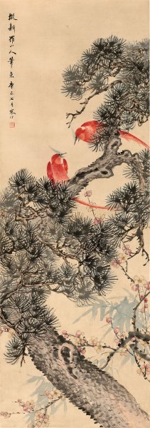 近现代 江寒汀 仿新罗山人花鸟画 45X130[花鸟] 