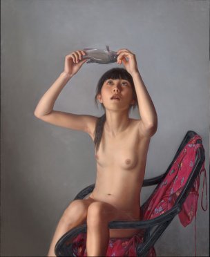 近现代 李贵君 我的小鱼儿 52X64[人物] 