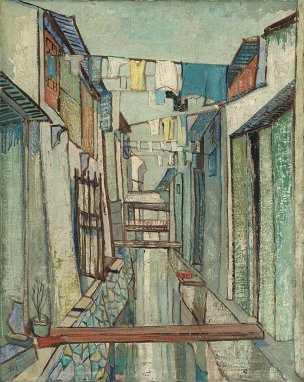近现代 袁运甫 油画 绍兴鲁迅路-80x60 副本[风景
