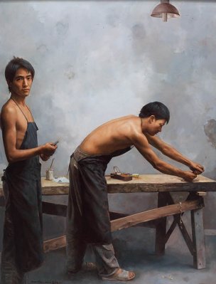 近现代 袁正阳 手工者的肖像 38x50[人物]