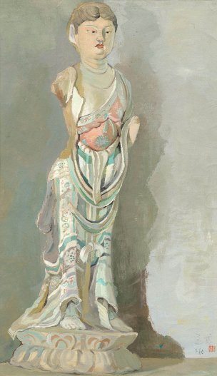 近现代 袁运甫 油画 唐代彩塑-56x33 副本[静物]