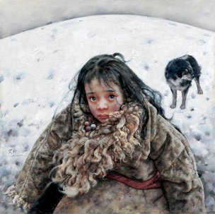 近现代 艾轩 小女孩和狗[人物]