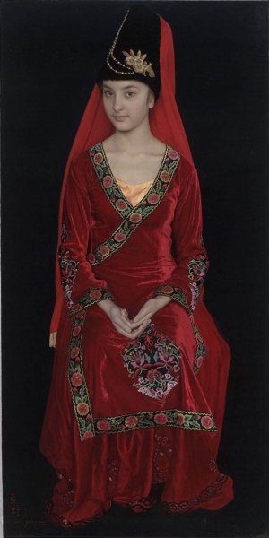 近现代 王沂东 油画 红衣姑娘[人物]