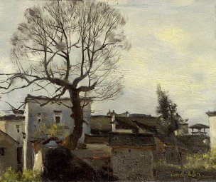 近现代 王宏剑 皖南之晨  2001  46cmx55cm[风景]
