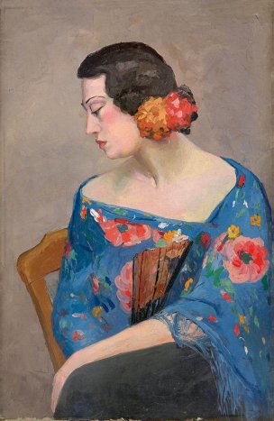 近现代 潘玉良 戴花持扇女人91X59[人物]