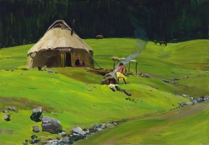 近现代 詹建俊 炊烟-56x80[风景] 